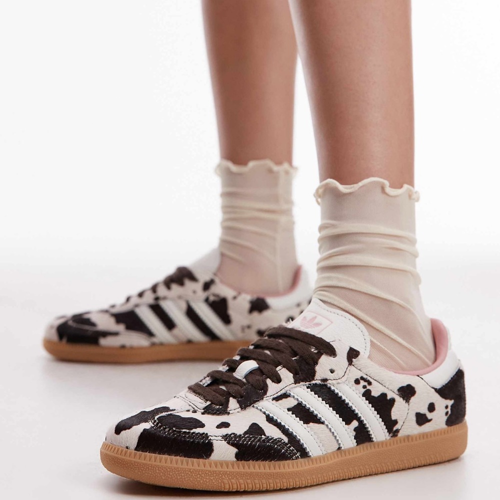 adidas Women's Cow Print Sneakers in Black and White with Gum Sole